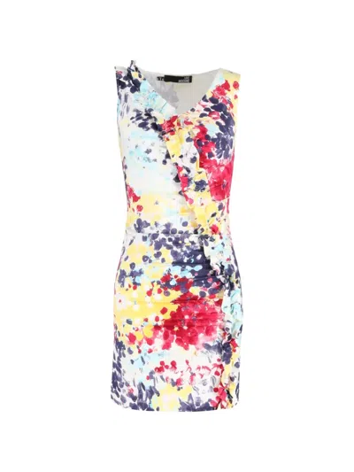 Pre-owned Moschino Printed Ruffle-trim Dress In White