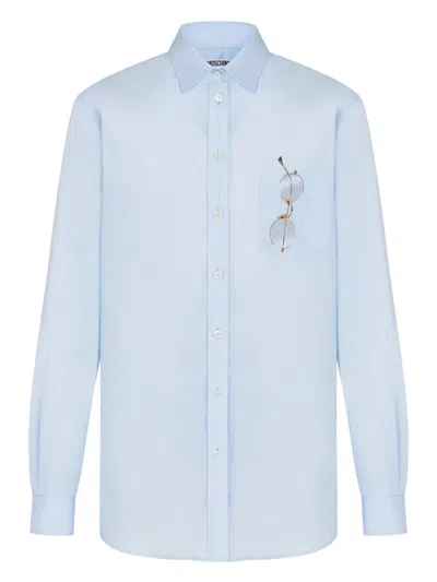 Moschino Collared Shirt Long Sleeves Chest Pocket Cuffs In Blue