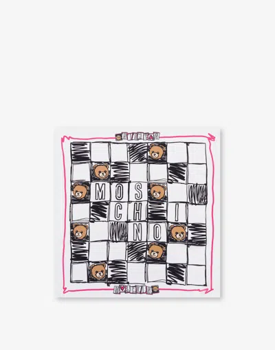 Moschino Foulard In Crêpe Di Seta Stampato In White