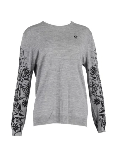 Pre-owned Moschino Printed-sleeves Sweater In Gray