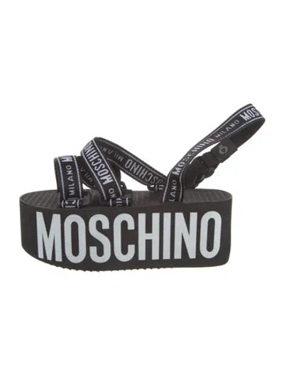 Pre-owned Moschino Printed Slides In Blue
