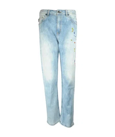 Moschino Printed Straight Tube Jeans In Blue