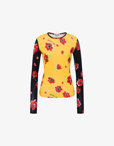 Moschino Printed Stretch Jersey T-shirt In Yellow