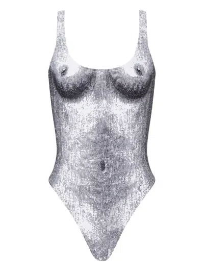 Moschino Printed Swimsuit In Gray