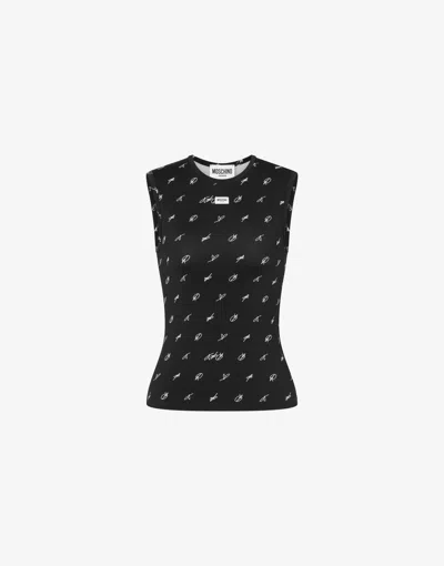 Moschino Printed Technical Jersey Top In Black