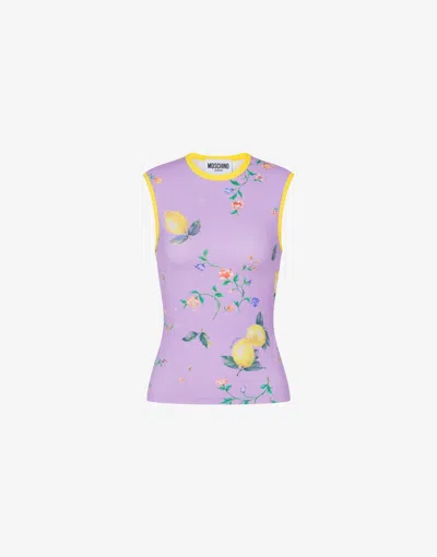 Moschino Printed Technical Jersey Top In Purple