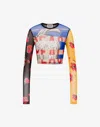Moschino Printed Tulle Crop Top In Multi