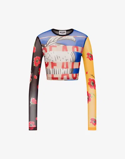 Moschino Printed Tulle Crop Top In Multi