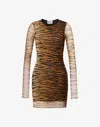 Moschino Tiger Print Sheer Overlay Fitted Dress In Brown