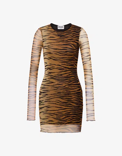 Moschino Printed Tulle Dress In Brown