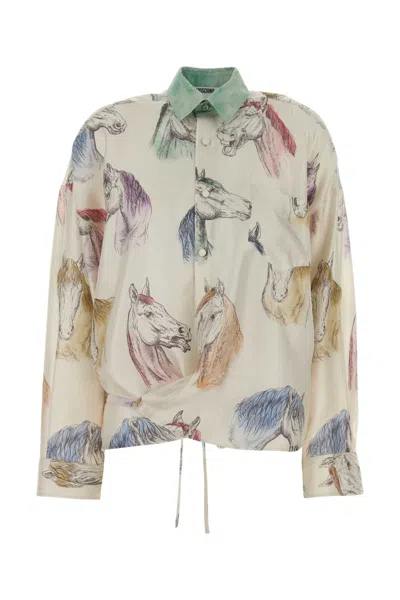Moschino Horse-print Knotted Shirt In Multi
