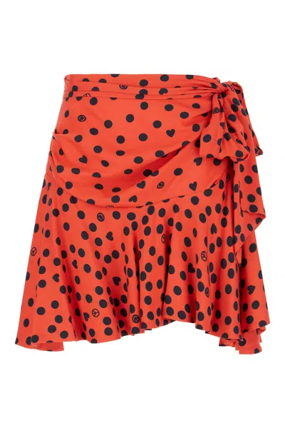 Moschino Printed Viscose Mini Skirt In Red