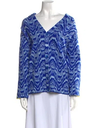 Pre-owned Moschino Printed V-neck Sweater In Blue