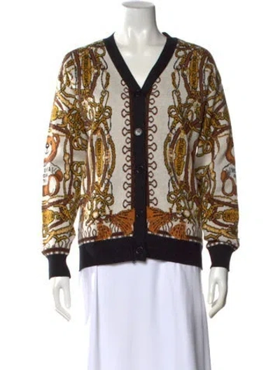 Pre-owned Moschino Printed V-neck Sweater In Multi