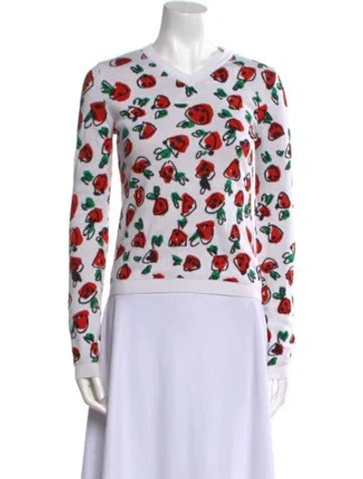 Pre-owned Moschino Printed V-neck Sweater In White