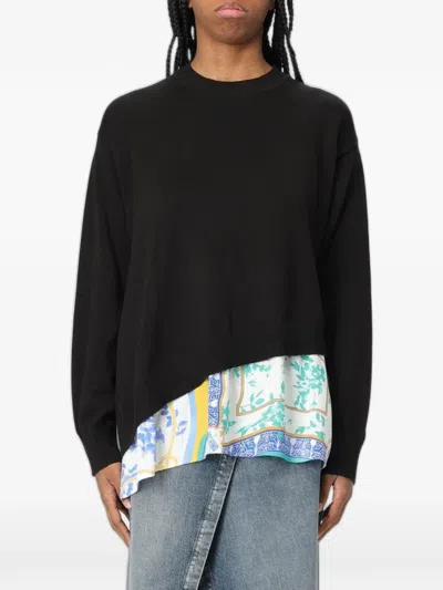 Moschino Printed-insert Asymmetric Sweater In Black