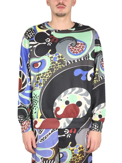 Moschino Psychedelic Print Cross-neck Sweatshirt For Men In Multi