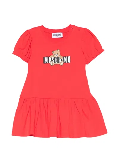 Moschino Babies' Puff-sleeve Graphic-print Dress In Red