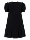 Moschino Twill Dress With Pleated Skirt And Puff Sleeves In Black