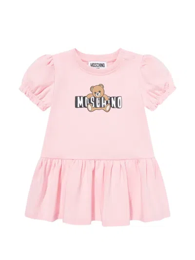 Moschino Babies' Puff-sleeve Teddy-print Dress In Pink