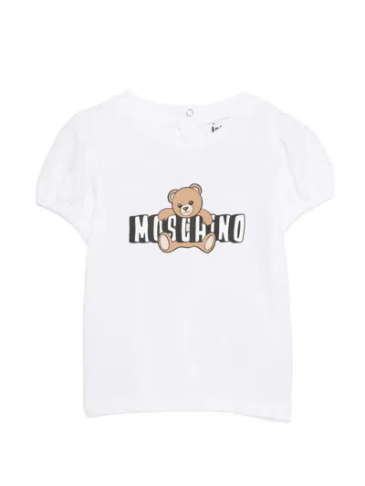 Moschino Babies' Puff-sleeve Teddy-print T-shirt In White