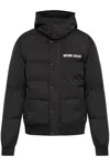 Moschino Puffy Black Jacket With Hood And Iconic Logo Detail In Black