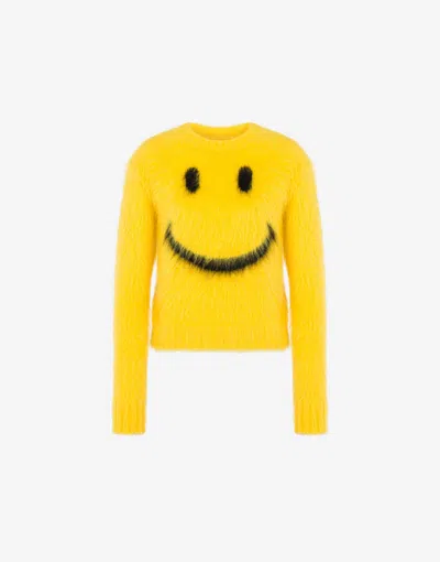 Moschino Pullover In Brushed Mohair Smiley In Yellow