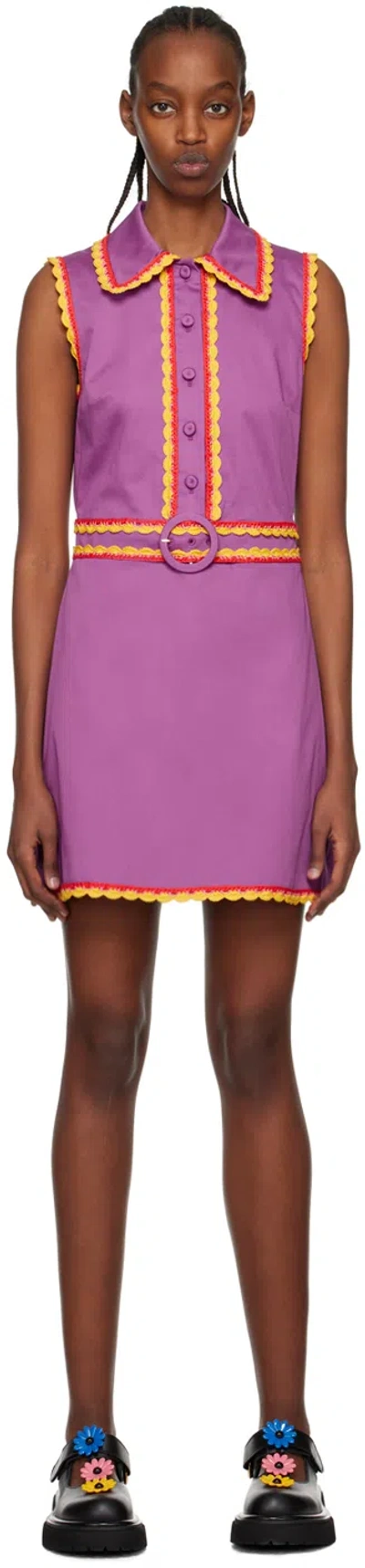Moschino Purple Belted Minidress In A1235 Fantasy Print