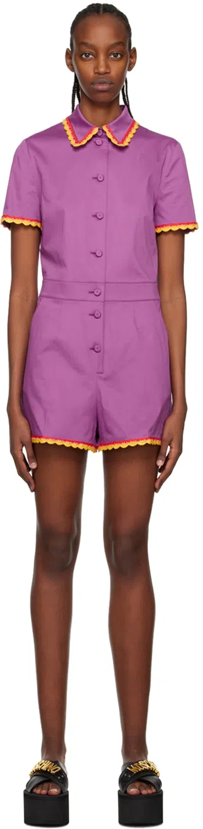 Moschino Purple Crochet Trim Jumpsuit In A1235 Fantasy Print