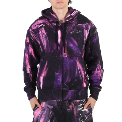 Moschino Purple Painting Zip Hooded Sweatshirt In Purple/black