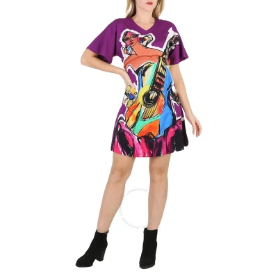 Moschino Purple Sketches Print Double Stretch Georgette Dress