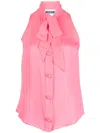 Moschino Bow Collar Sleeveless Top With Curved Hem In Pink