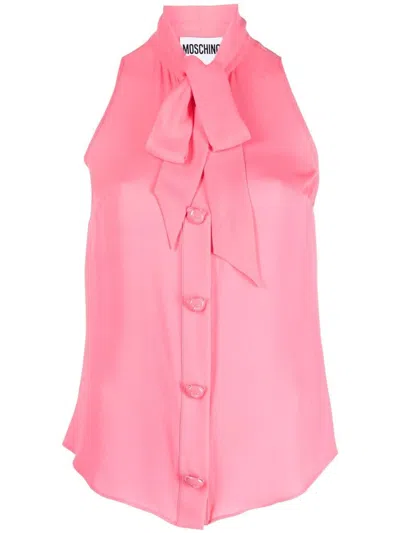 Moschino Bow Collar Sleeveless Top With Curved Hem In Pink