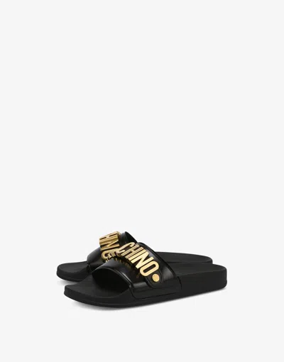 Moschino Pvc Sandal Slide With Lettering Logo In Black