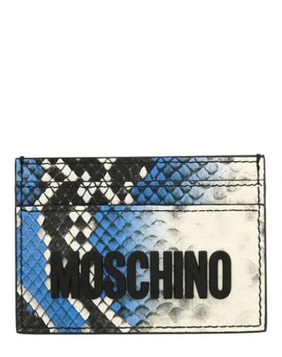 Moschino Python Printed Logo Card Holder Woman Document Holder Blue Size - Tanned Leather In Multi