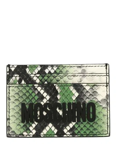 Moschino Python Printed Logo Card Holder Woman Document Holder Green Size - Tanned Leather
