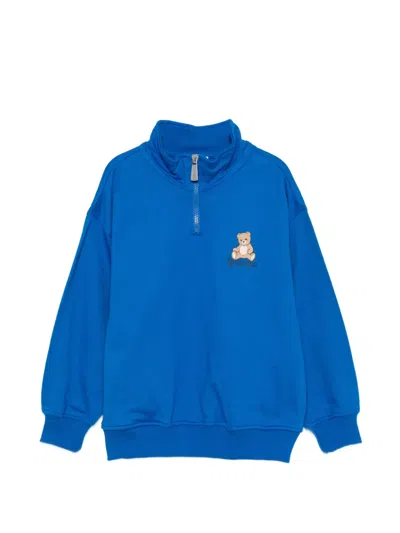 Moschino Kids' Quarter-zip Sweatshirt In Blue