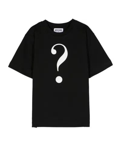 Moschino Kids' Question Mark Cotton T-shirt In Black