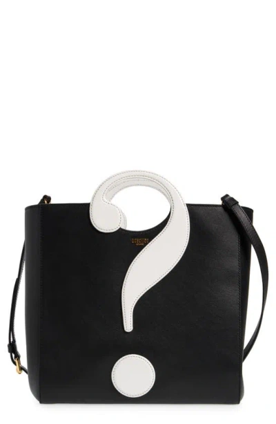 Moschino Question Mark Leather Tote Bag In A5555 Fantasy Print Black