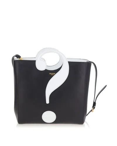 Moschino Question Mark Motif Logo Plaque Tote Bag In Black