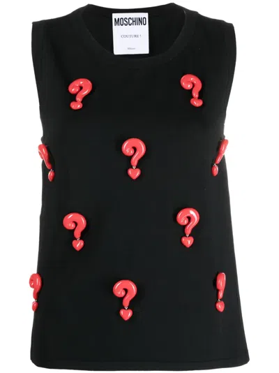 Moschino Question Mark Sleeveless Blouse In Black