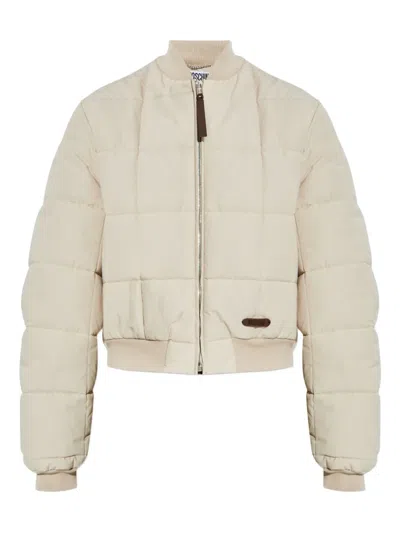 Moschino Quilted Bomber Jacket In Neutral