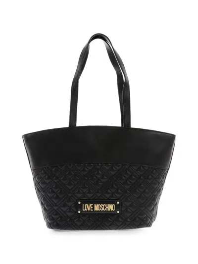 Moschino Quilted Embossed-logo Tote Bag In Purple