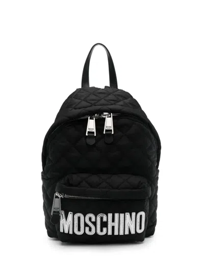 Moschino Quilted Logo Backpack In Black