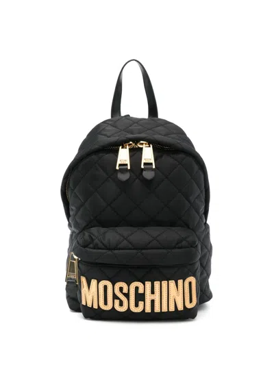 Moschino Quilted Logo Backpack In Black