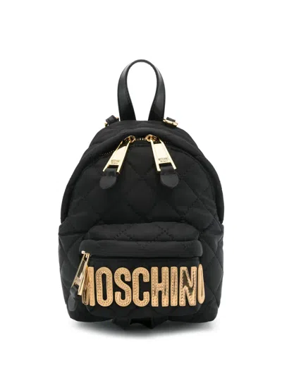 Moschino Quilted Logo Backpack In Black