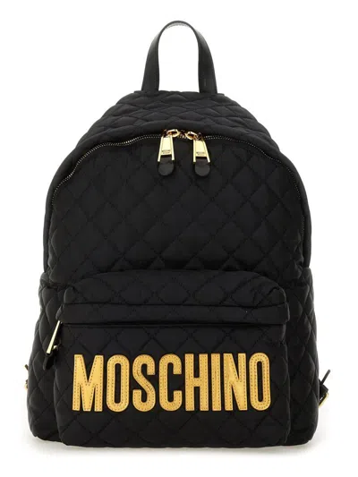 Moschino "quilted Logo" Backpack In Black