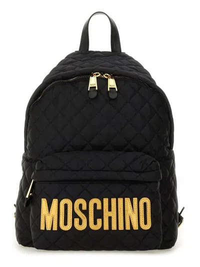 Moschino "quilted Logo" Backpack In Black