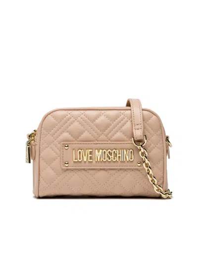 Moschino Quilted Logo Crossbody Camera Bag In Brown