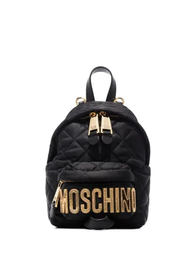 Moschino Quilted Logo-plaque Backpack In Schwarz